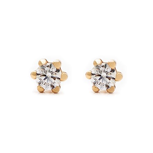 Modelo Baby - Pendientes oro blanco 9K, oro amarillo, circonita con garras en estrella, 3mm y cierre de rosca. Fabricados en España.