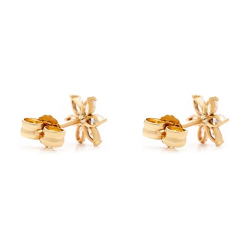 Modelo Daisy - Pendientes oro amarillo 9K con estrella cuajo circonitas, 7mm y cierre presión. Fabricados en España.