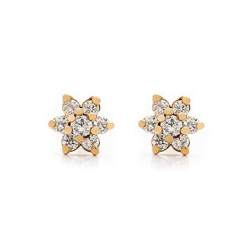 Modelo Flower - Pendientes oro amarillo 9K, oro amarillo, estrella con cuajo de circonitas, 5mm y cierre de rosca. Fabricados en España.