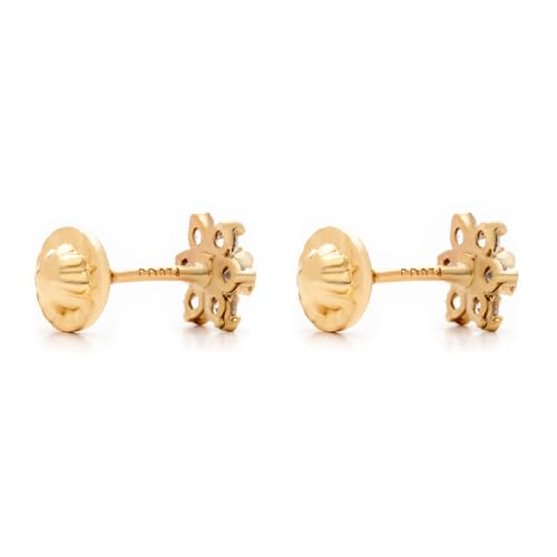 Modelo Flower - Pendientes oro amarillo 9K, oro amarillo, estrella con cuajo de circonitas, 5mm y cierre de rosca. Fabricados en España.