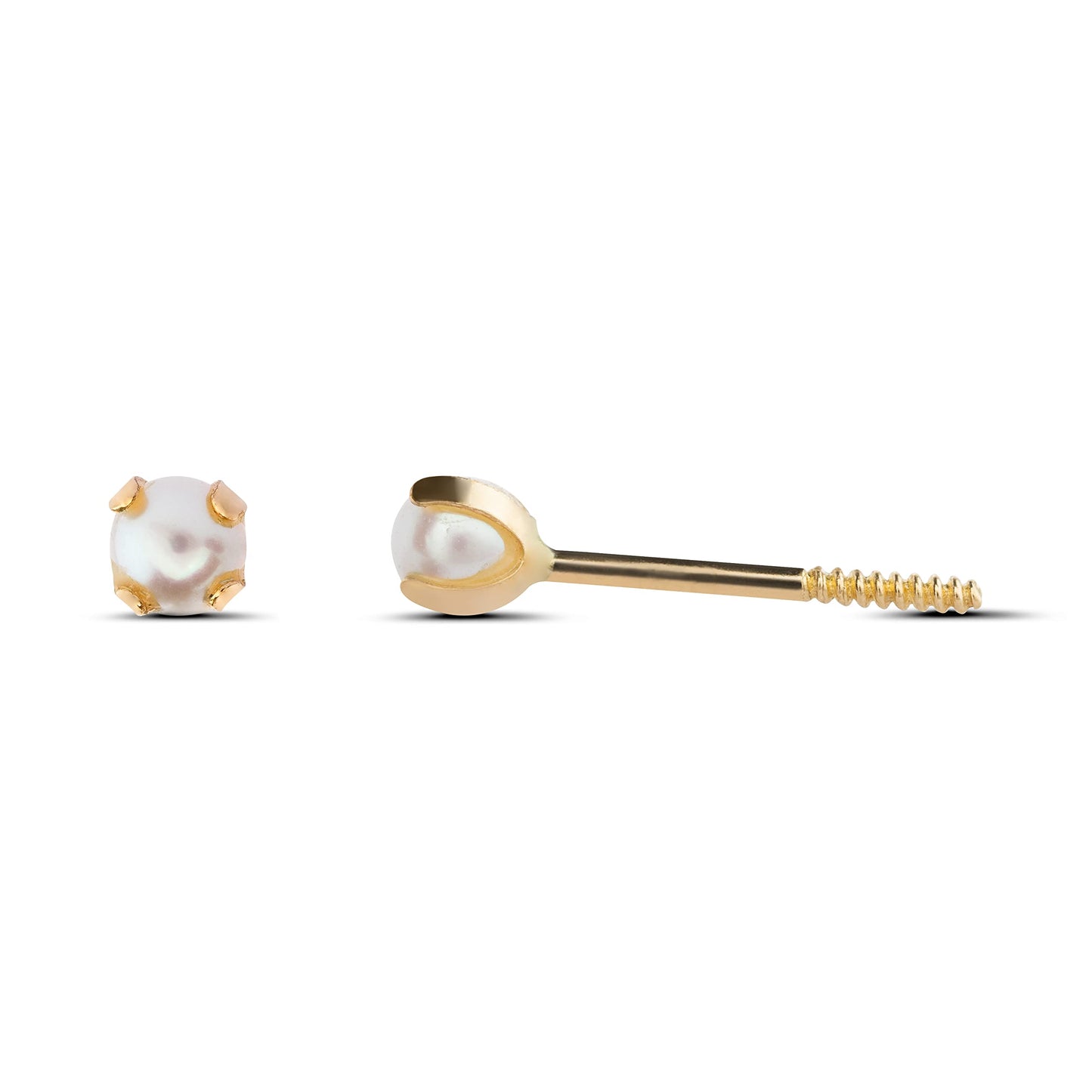 Modelo Pearl - Pendientes oro amarillo 9K con perla de agua dulce de 3mm y cierre de rosca. Fabricados en España.