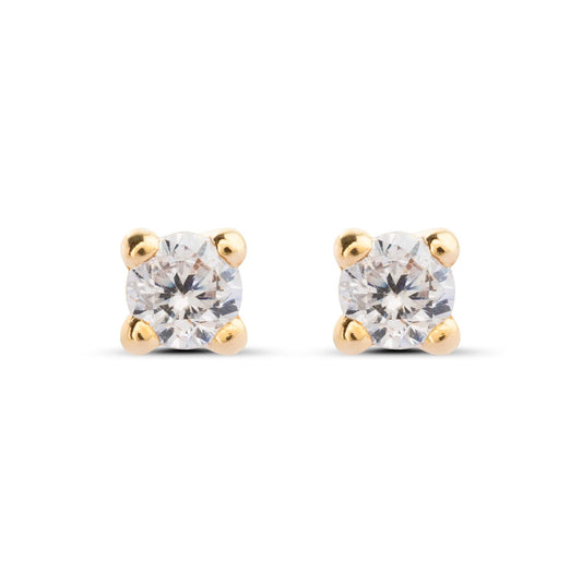 Modelo Olivia - Pendientes oro amarillo 9K con circonita de 2mm y cierre de rosca. Fabricados en España.