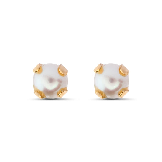 Modelo Pearl - Pendientes oro amarillo 9K con perla de agua dulce de 3mm y cierre de rosca. Fabricados en España.