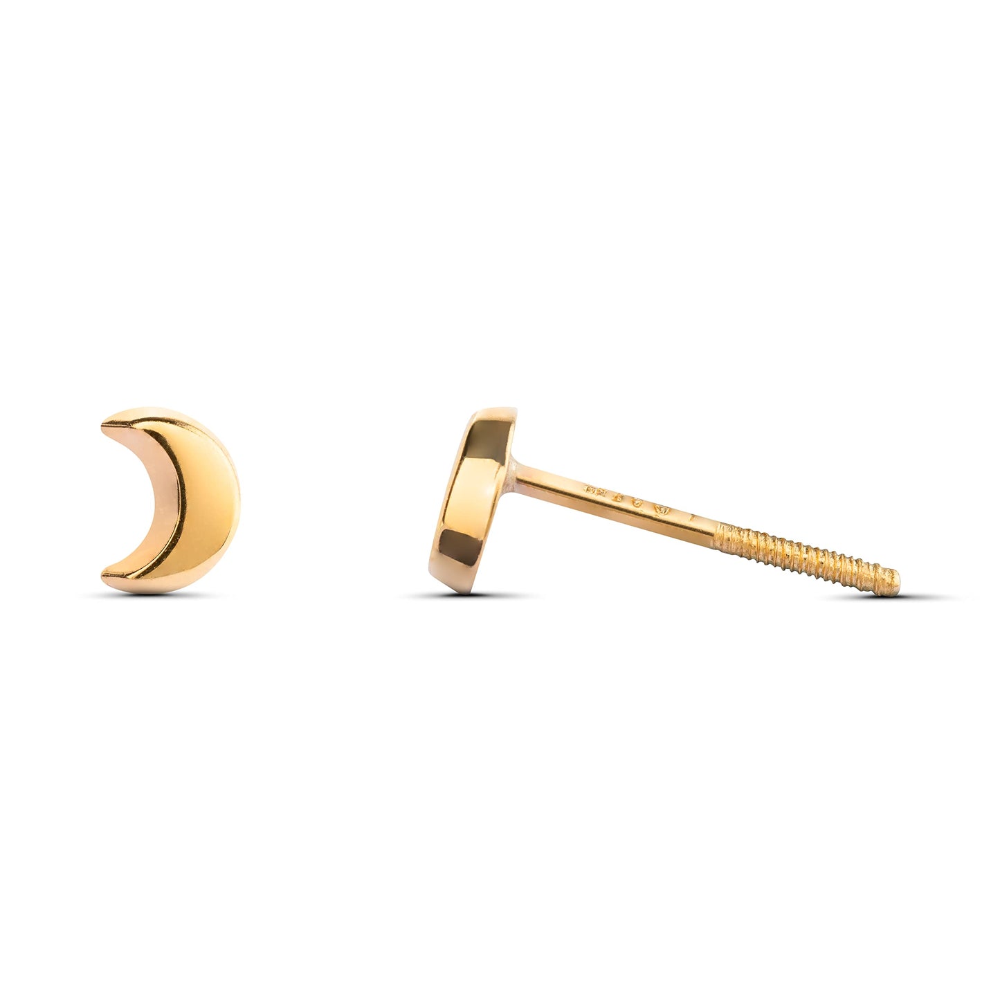 Modelo Moon - Pendientes luna oro amarillo 9K de 3mm y cierre de rosca. Fabricados en España.