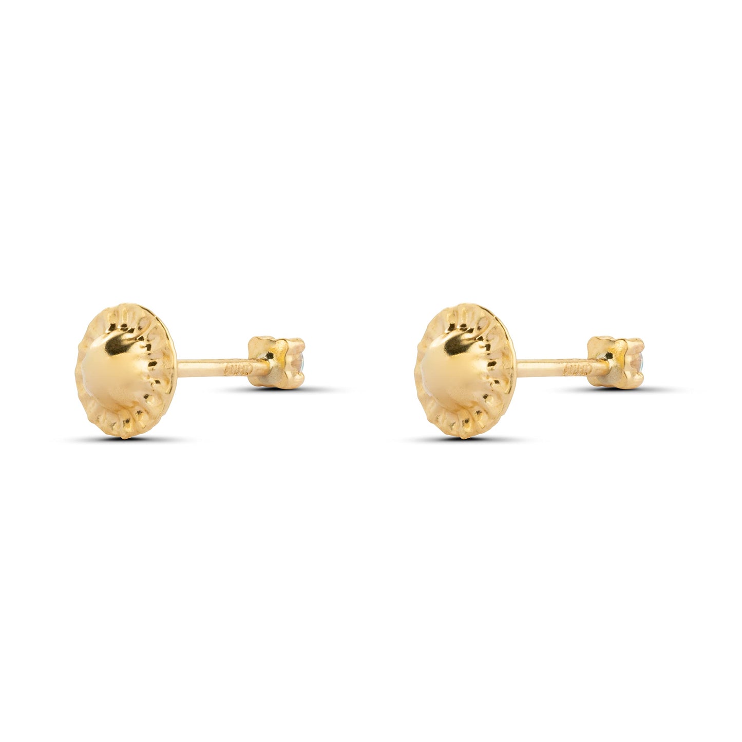 Modelo Olivia - Pendientes oro amarillo 9K con circonita de 2mm y cierre de rosca. Fabricados en España.