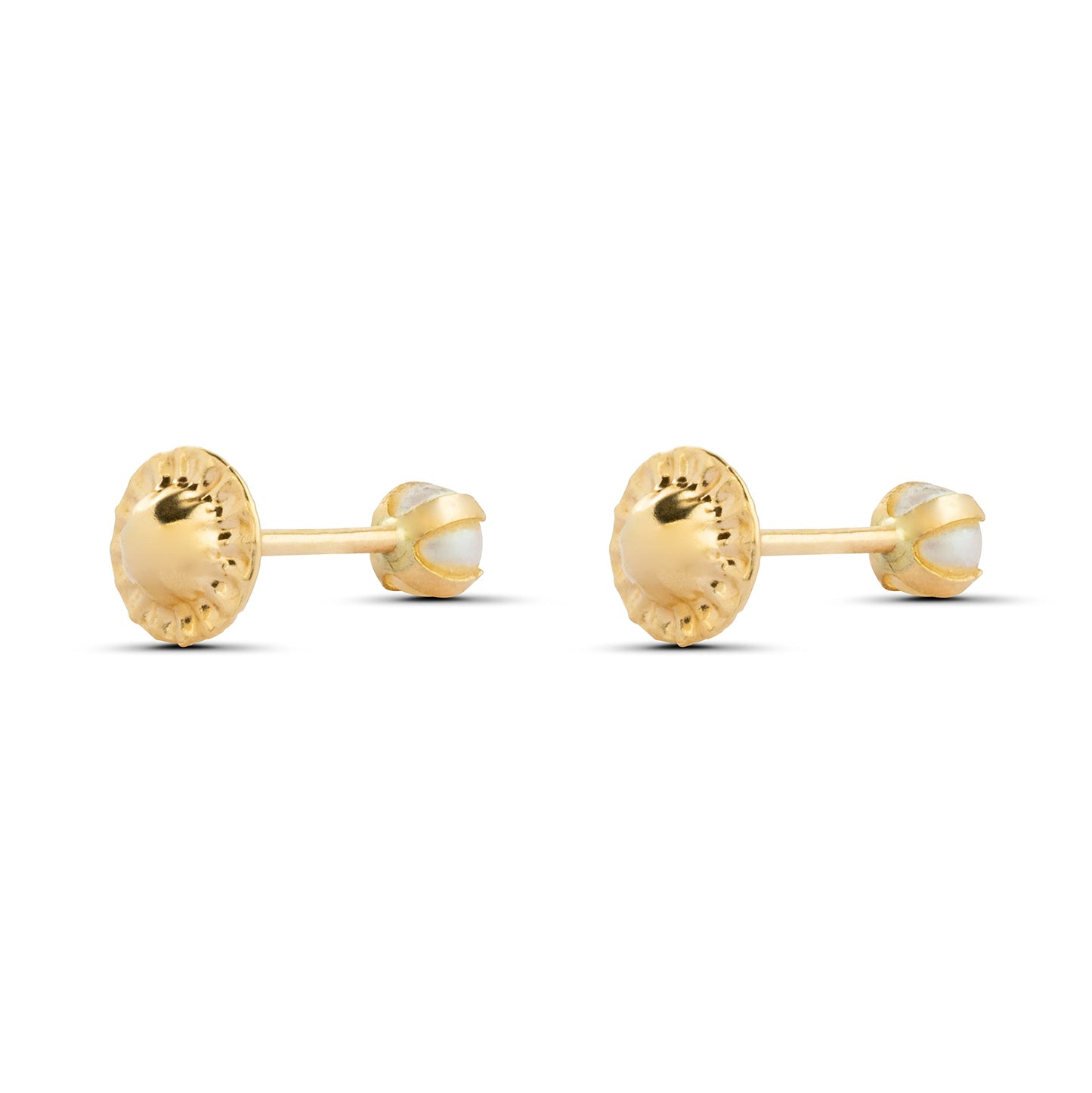 Modelo Pearl - Pendientes oro amarillo 9K con perla de agua dulce de 3mm y cierre de rosca. Fabricados en España.